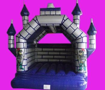 Large Castle Themed Silver and Blue Adult Bouncy Castle 6m x 6m 1079